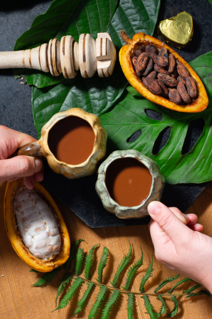 Travelers sharing traditional hot chocolate
